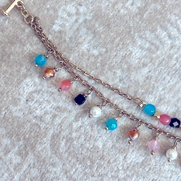 Brand New Bella Jack Gold Tone Double Chain Multicolored Bead Toggle Bracelet - Picture 7 of 16